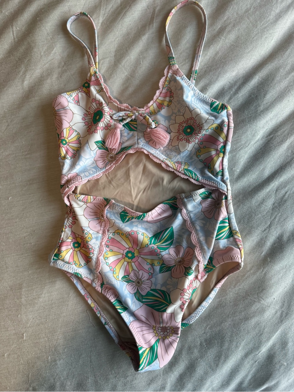 Shade Critters boutique Girls Floral Cutout One-Piece Swimsuit in Pink and Green